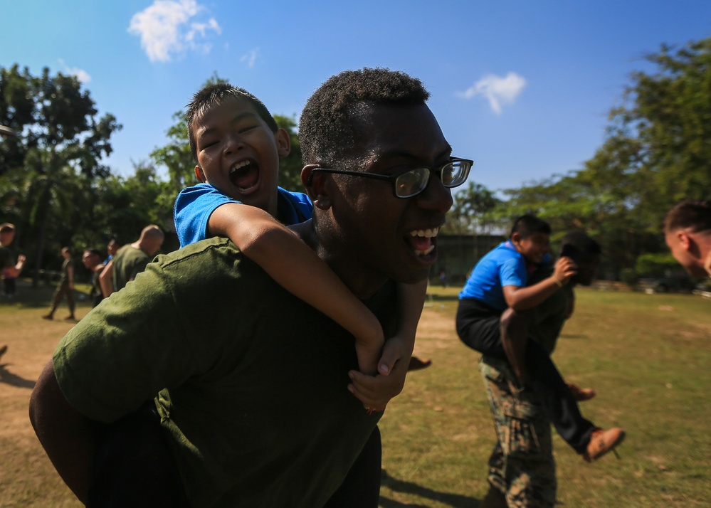 CLB-4 Marines Play Games with Students at the Juksamed School, During Cobra Gold 2017