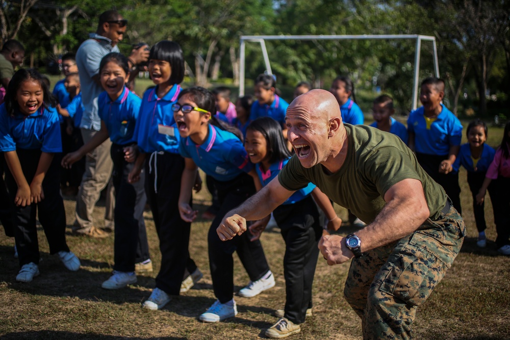 CLB-4 Marines Play Games with Students at the Juksamed School, During Cobra Gold 2017