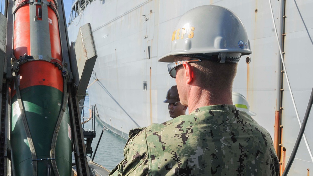 USS Chicago Weapons Officer Observes EXTORP Transfer Feb. 10