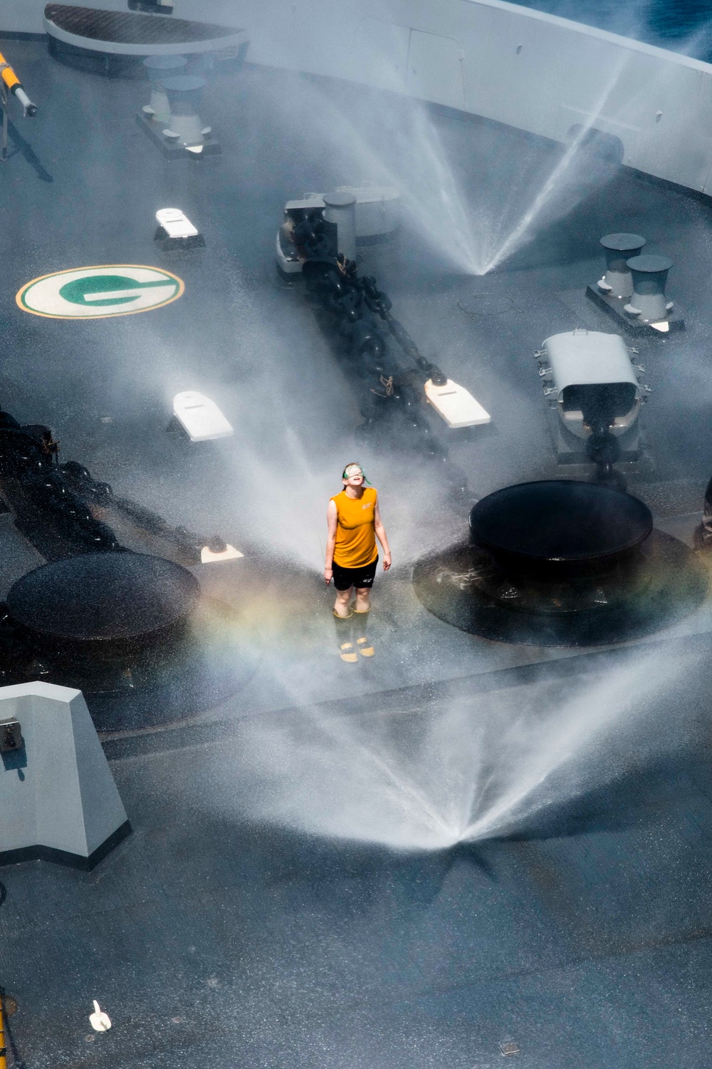 USS Green Bay Sailors conduct a countermeasure wash-down