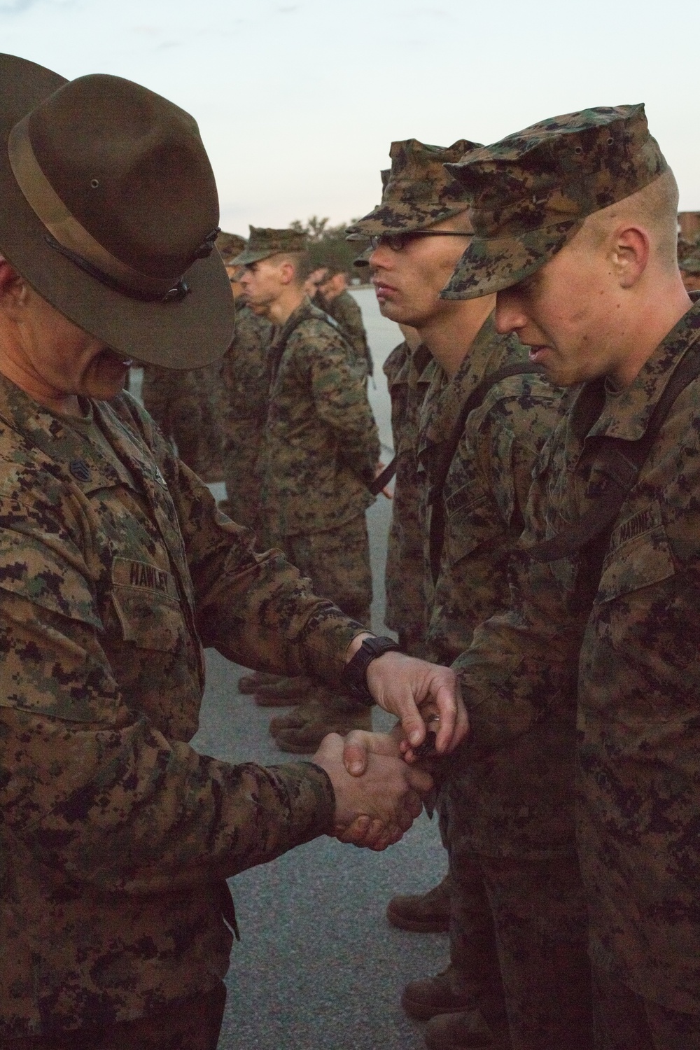 Drill instructor gives younger brother Eagle, Globe, and Anchor on Parris Island