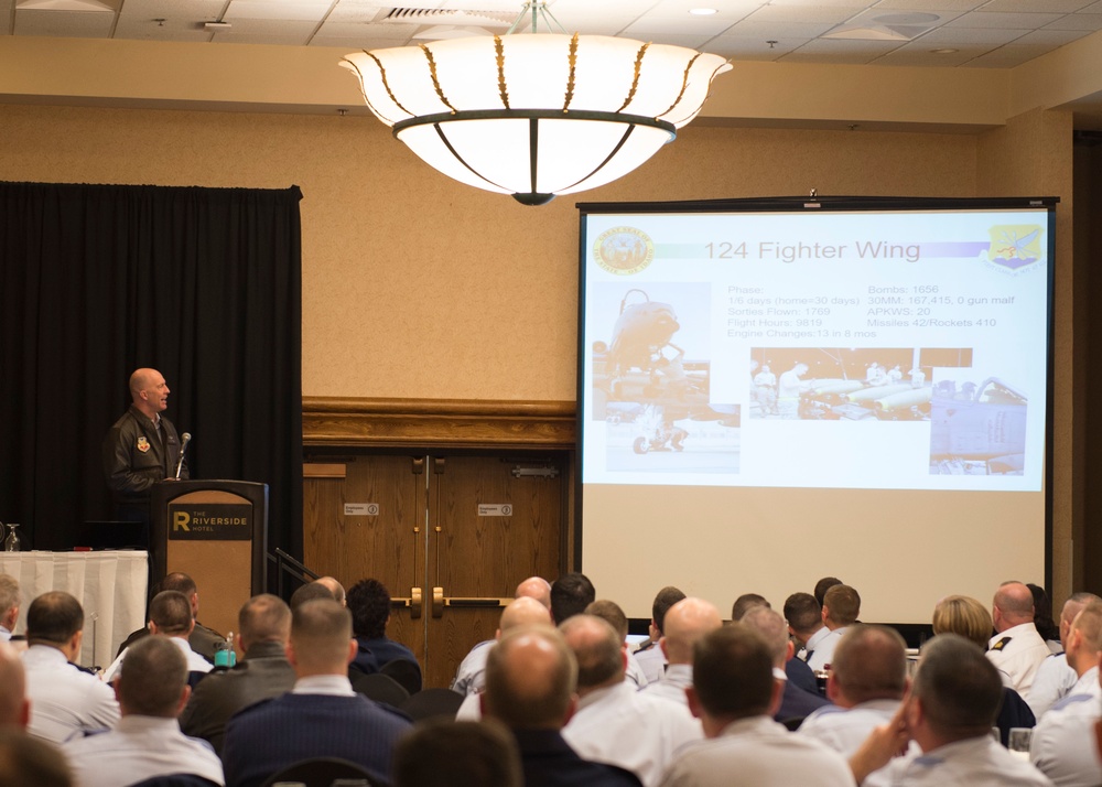 Commander of the 124th Fighter Wing speaks at TAG Leadership Day