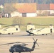 10th Combat Aviation Brigade Black Hawk and Chinook helicopters sit on the flight line at Katterbach Army Airfield in Ansbach, Bavaria, Germany