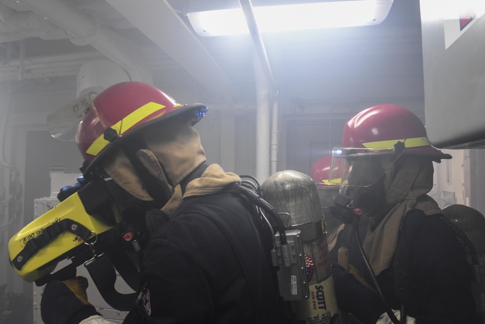 Damage Control Training Team Drill aboard USS Wayne E. Meyer (DDG 108)