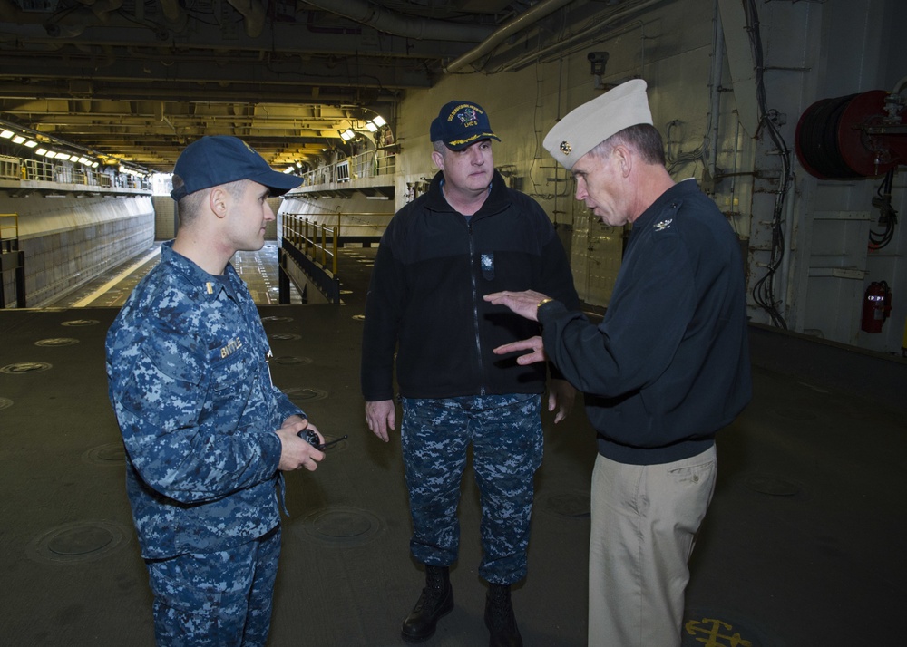 Capt David O. Bynum, chaplain, U.S. Pacific Fleet, tours USS Bonhomme Richard (LHD 6)