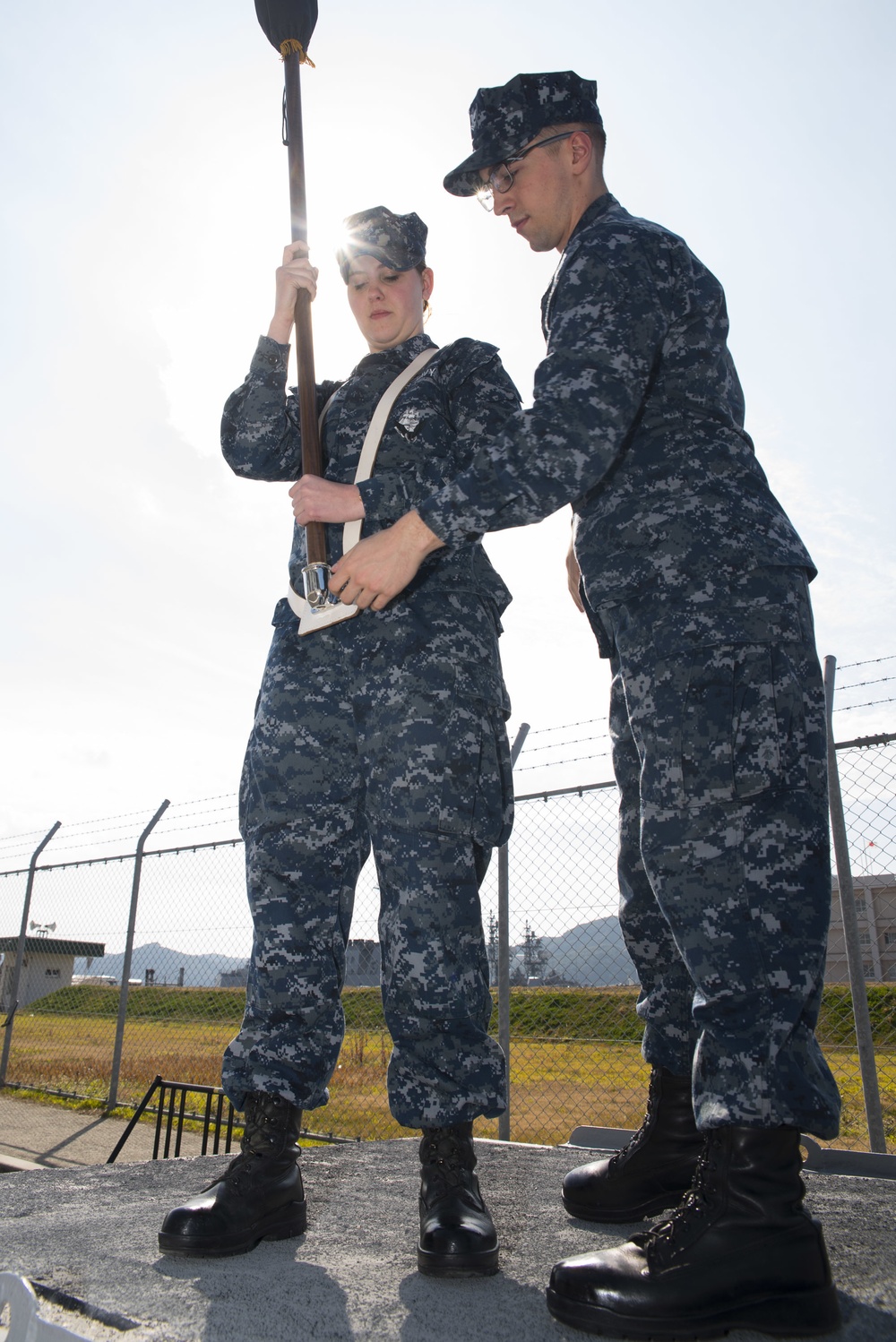 USS Bonhomme Richard (LHD 6) Sailors conduct a Drill Meet Rehearsal