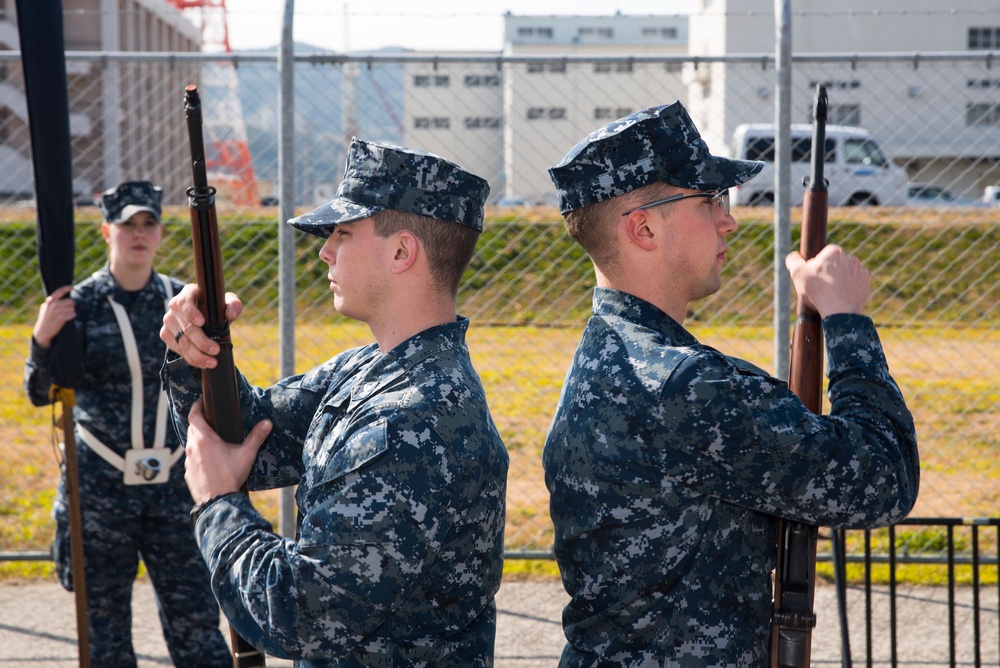 USS Bonhomme Richard (LHD 6) Sailors conduct a Drill Meet Rehearsal