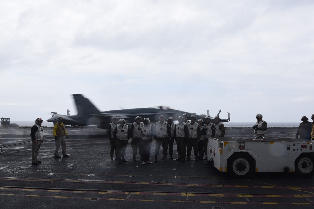 GHWB is the flagship of Carrier Strike Group (CSG) 2, which is comprised of the staff of CSG-2; GHWB; the nine squadrons and staff of Carrier Air Wing (CVW) 8; Destroyer Squadron (DESRON) 22 staff and guided-missile destroyers USS Laboon (DDG 58) and USS