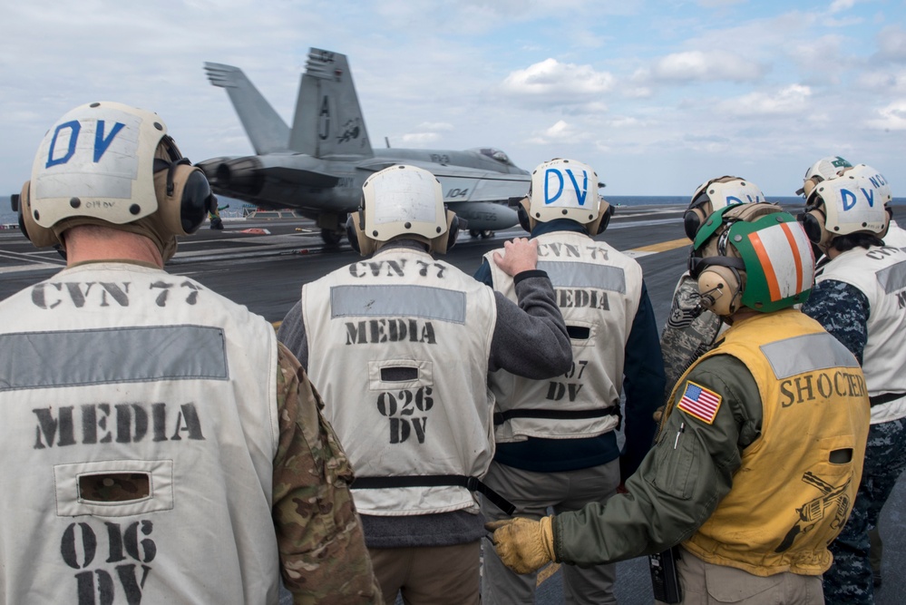 GHWB is the flagship of Carrier Strike Group (CSG) 2, which is comprised of the staff of CSG-2; GHWB; the nine squadrons and staff of Carrier Air Wing (CVW) 8; Destroyer Squadron (DESRON) 22 staff and guided-missile destroyers USS Laboon (DDG 58) and USS