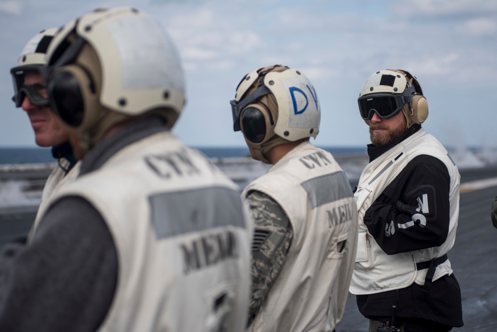 GHWB is the flagship of Carrier Strike Group (CSG) 2, which is comprised of the staff of CSG-2; GHWB; the nine squadrons and staff of Carrier Air Wing (CVW) 8; Destroyer Squadron (DESRON) 22 staff and guided-missile destroyers USS Laboon (DDG 58) and USS
