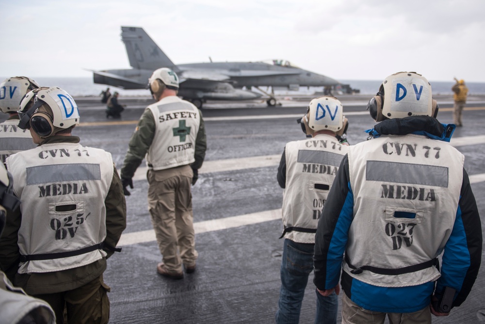 GHWB is the flagship of Carrier Strike Group (CSG) 2, which is comprised of the staff of CSG-2; GHWB; the nine squadrons and staff of Carrier Air Wing (CVW) 8; Destroyer Squadron (DESRON) 22 staff and guided-missile destroyers USS Laboon (DDG 58) and USS