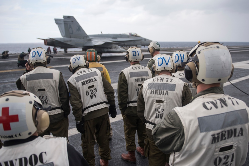 GHWB is the flagship of Carrier Strike Group (CSG) 2, which is comprised of the staff of CSG-2; GHWB; the nine squadrons and staff of Carrier Air Wing (CVW) 8; Destroyer Squadron (DESRON) 22 staff and guided-missile destroyers USS Laboon (DDG 58) and USS