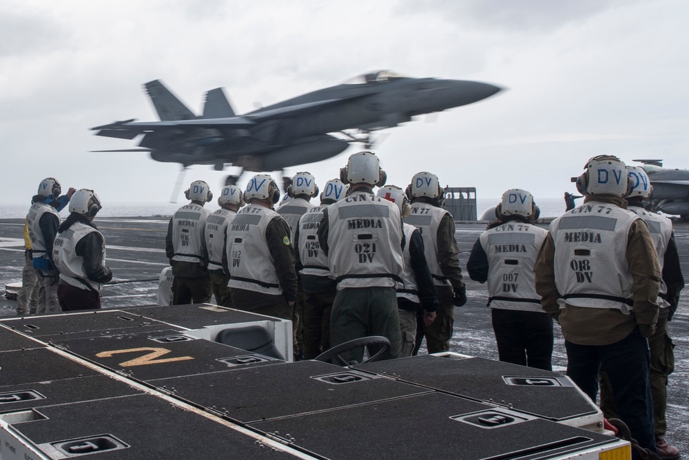 GHWB is the flagship of Carrier Strike Group (CSG) 2, which is comprised of the staff of CSG-2; GHWB; the nine squadrons and staff of Carrier Air Wing (CVW) 8; Destroyer Squadron (DESRON) 22 staff and guided-missile destroyers USS Laboon (DDG 58) and USS