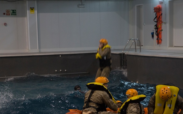 U.S. Marines practice water survival skills with Spanish allies