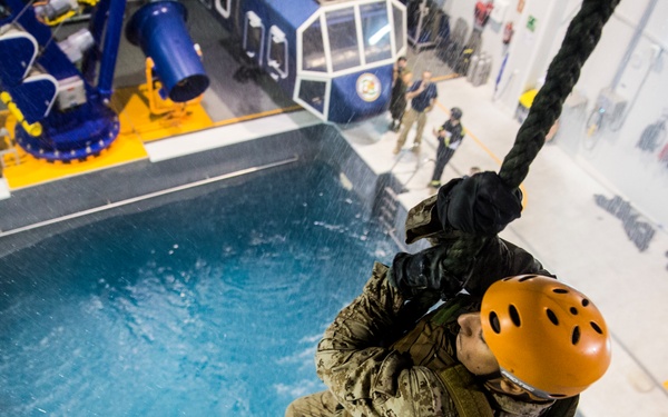 U.S. Marines practice water survival skills with Spanish allies