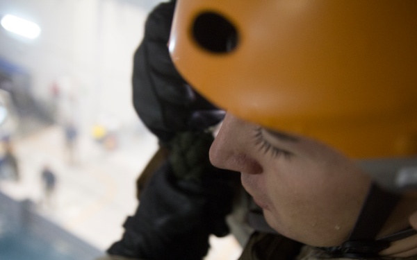 U.S. Marines practice water survival skills with Spanish allies