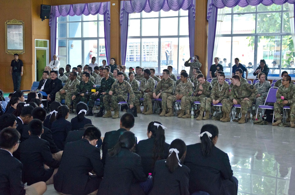 Soldiers visit school in Korat, Thailand