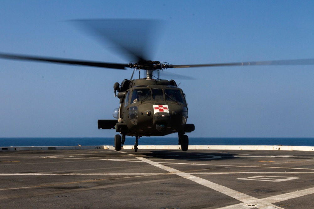 Army helicopters land on USS Green Bay during Exercise Cobra Gold