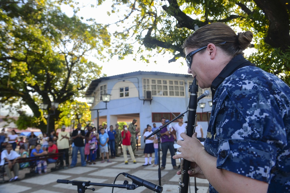 Chief Musician Erin Horn performs for host nation residents in support of Continuing Promise 2017’s (CP-17)
