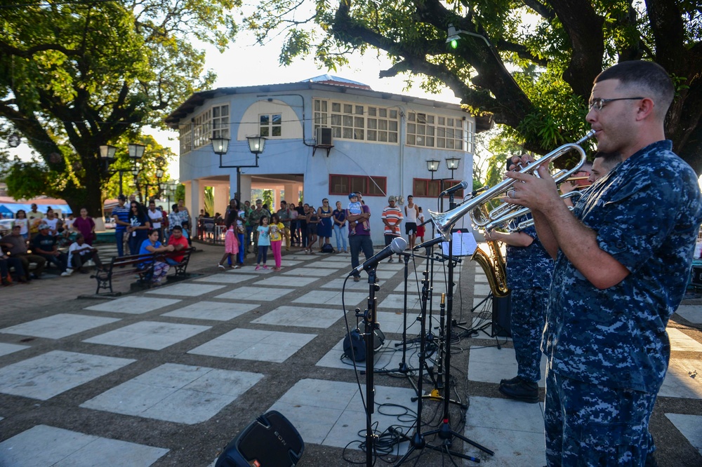 Members of the U.S. Fleet Forces (USFF) Band, Norfolk, Va., perform for host nation residents in support of Continuing Promise 2017’s (CP-17)