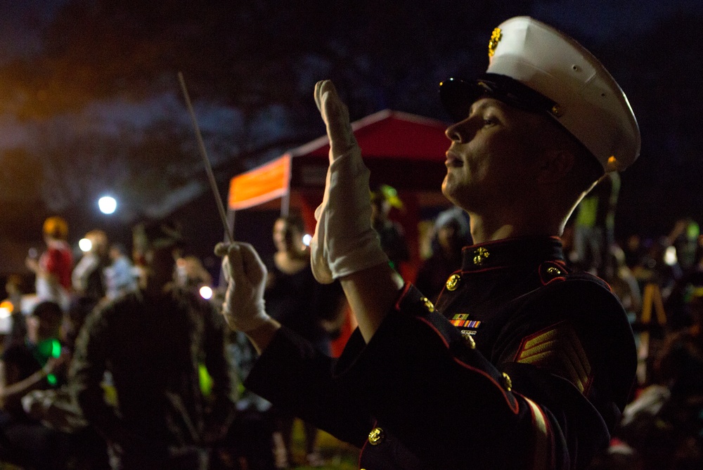 Marine Corps Band New Orleans performs at Krewe of Chaos parade