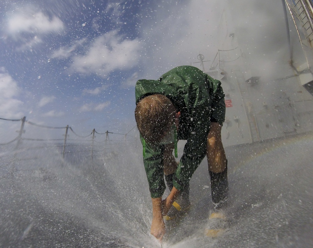 USS Wayne E. Meyer Performs a Counter Measure Washdown