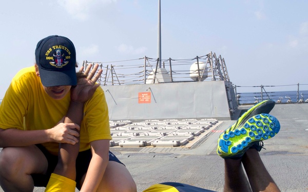 Truxtun is deployed in the U.S. 5th Fleet area of operations in support of maritime security operations designed to reassure allies and partners and preserve the freedom of navigation and the free flow of commerce in the region.