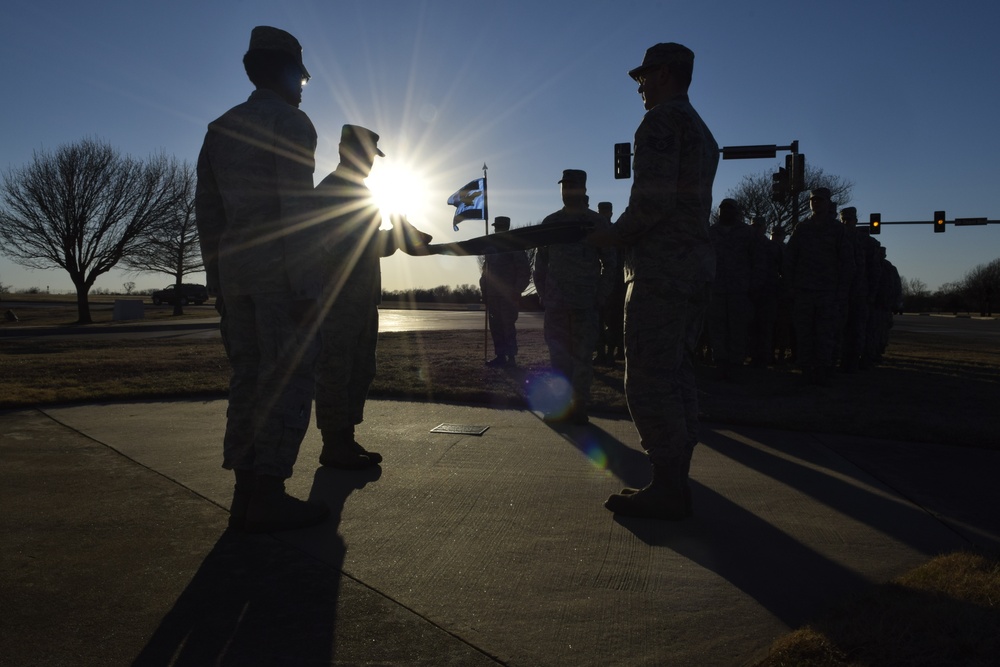 Air Force Sustainment Center conducts official retreat ceremony at Tinker AFB, Okla. to kick off 75th Anniversary.