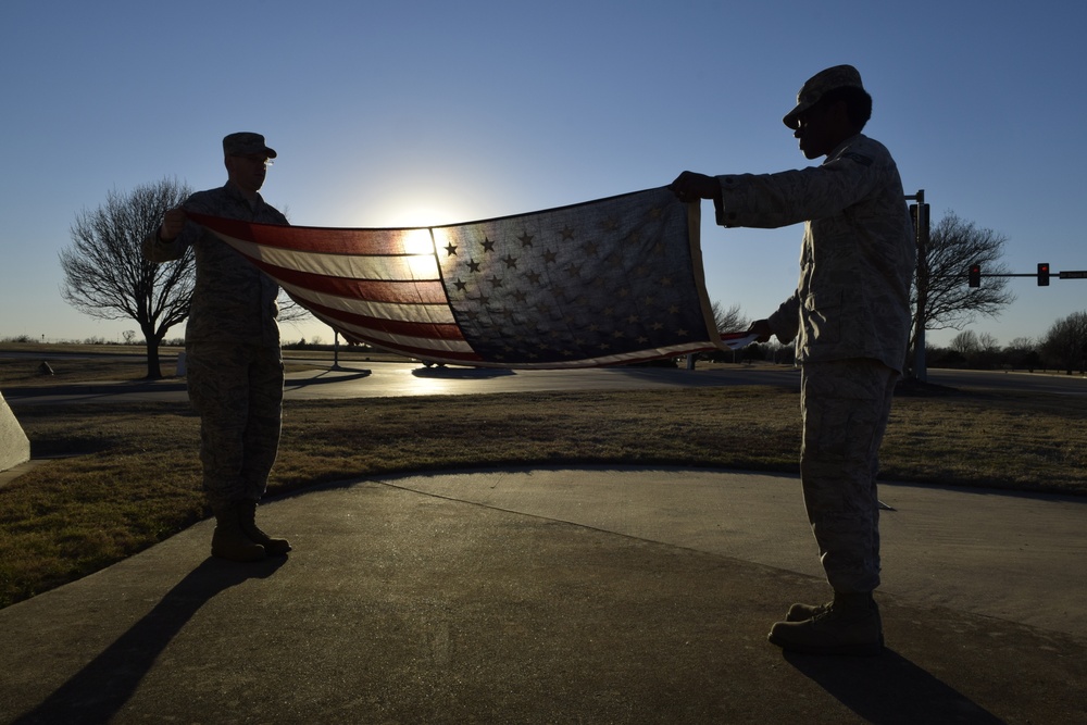 Air Force Sustainment Center conducts official retreat ceremony at Tinker AFB, Okla. to kick off 75th Anniversary.