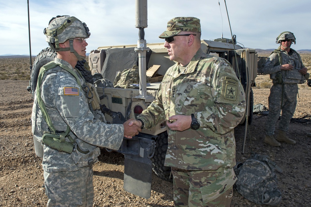 U.S. Army Chief of Staff, Gen. Mark A. Milley, visits the U.S. Army National Training Center, Ft. Irwin, Calif., Nov. 6, 2016.