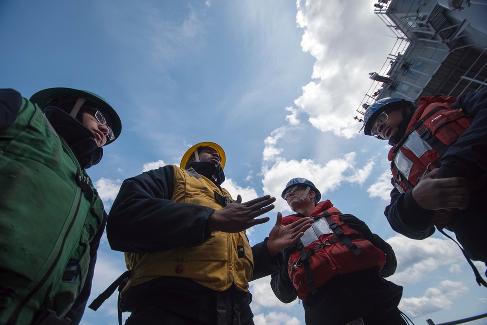 USS Bonhomme Richard (LHD 6) conducts replenishment at sea