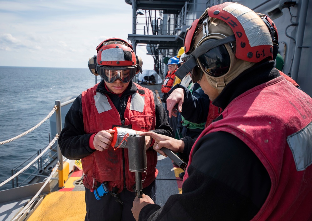 USS Bonhomme Richard (LHD 6) conducts replenishment at sea