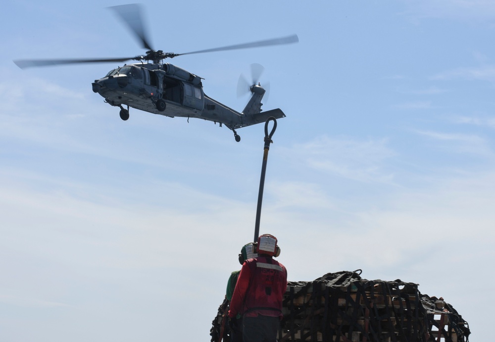 USS Wayne E. Meyer Performs a Vertical Replenishment-at-Sea in the South China Sea