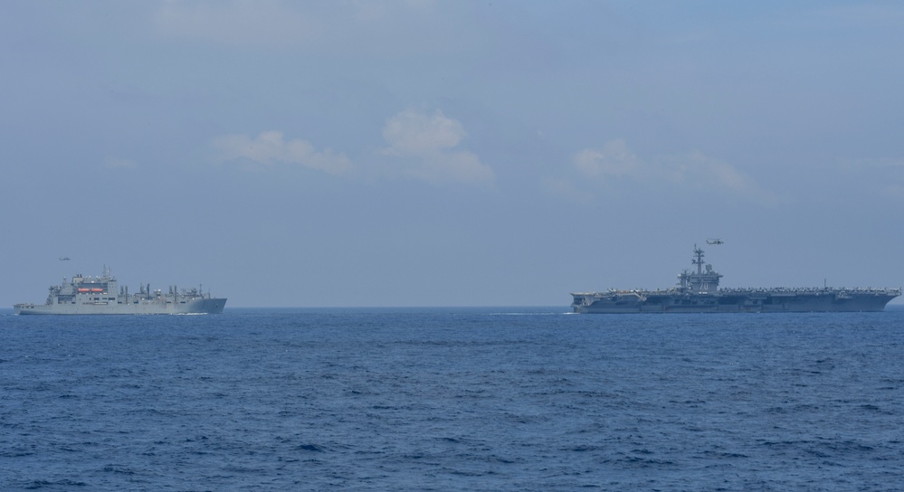 USS Carl Vinson Performs a Vertical Replenishment-at-Sea in the South China Sea