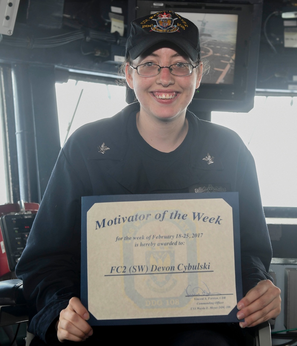 Alexandria Native Award Motivator of the Week Aboard USS Wayne E. Meyer