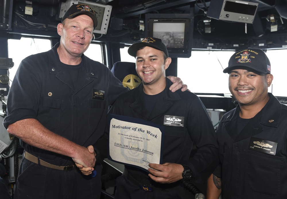 Clinton Native Award Motivator of the Week Aboard USS Wayne E. Meyer