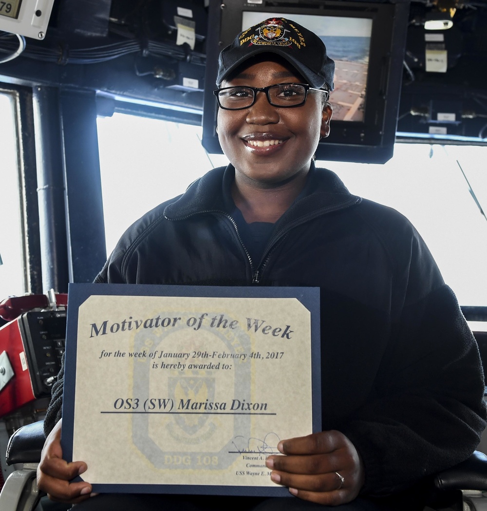 Sacramento Native Awarded Motivator of the Week Aboard USS Wayne E. Meyer
