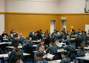 Sailors Assigned to the Navy's Only Forward-Deployed Aircraft Carrier, USS Ronald Reagan (CVN 76), Begin a Petty Officer First Class Advancement Exam at James D. Kelly Fleet Recreation Center