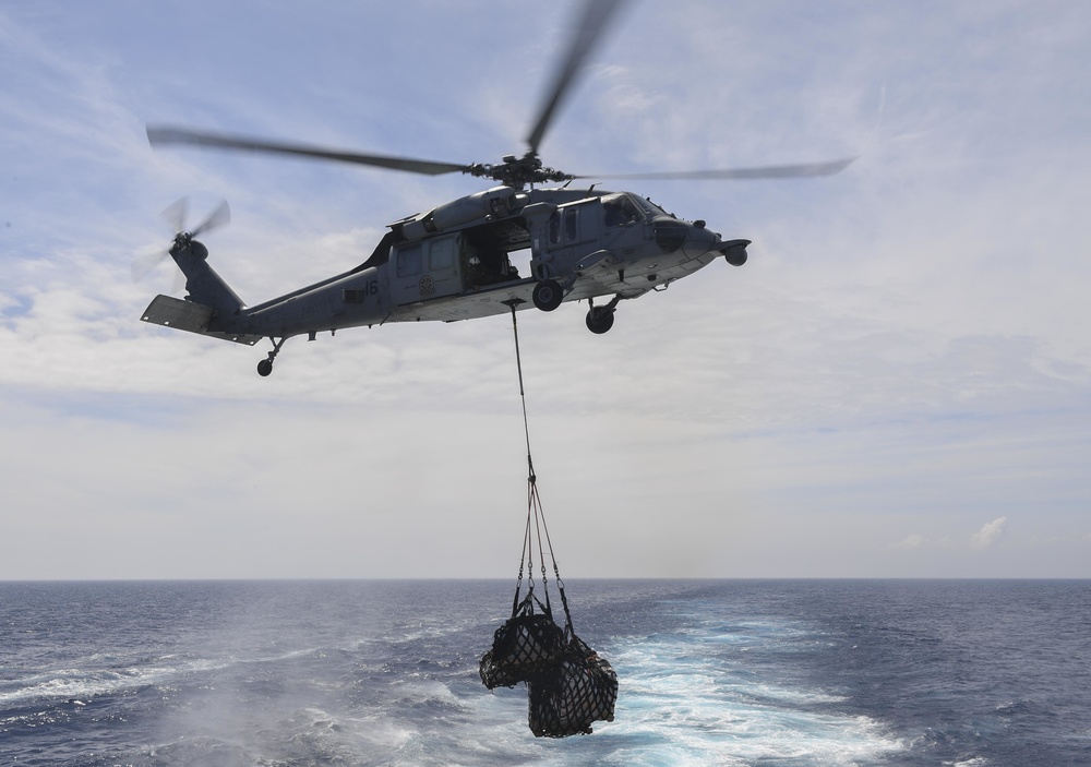 USS Wayne E. Meyer Performs a Vertical Replenishment-at-Sea in the South China Sea