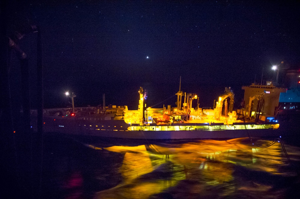 USS Bonhomme Richard (LHD 6) Night Replenishment at Sea