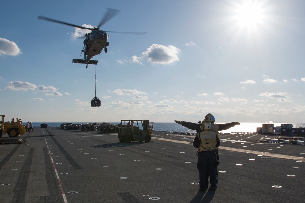 USS Bonhomme Richard (LHD 6) Night Replenishment at Sea