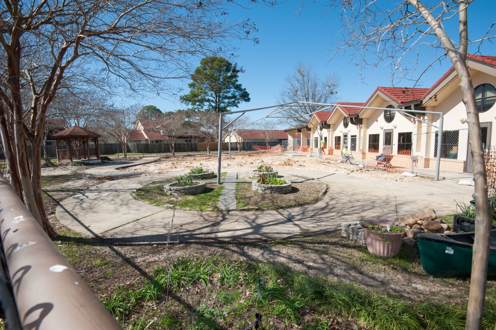 Ongoing construction Bldg 22, playgrounds for Child Development Center