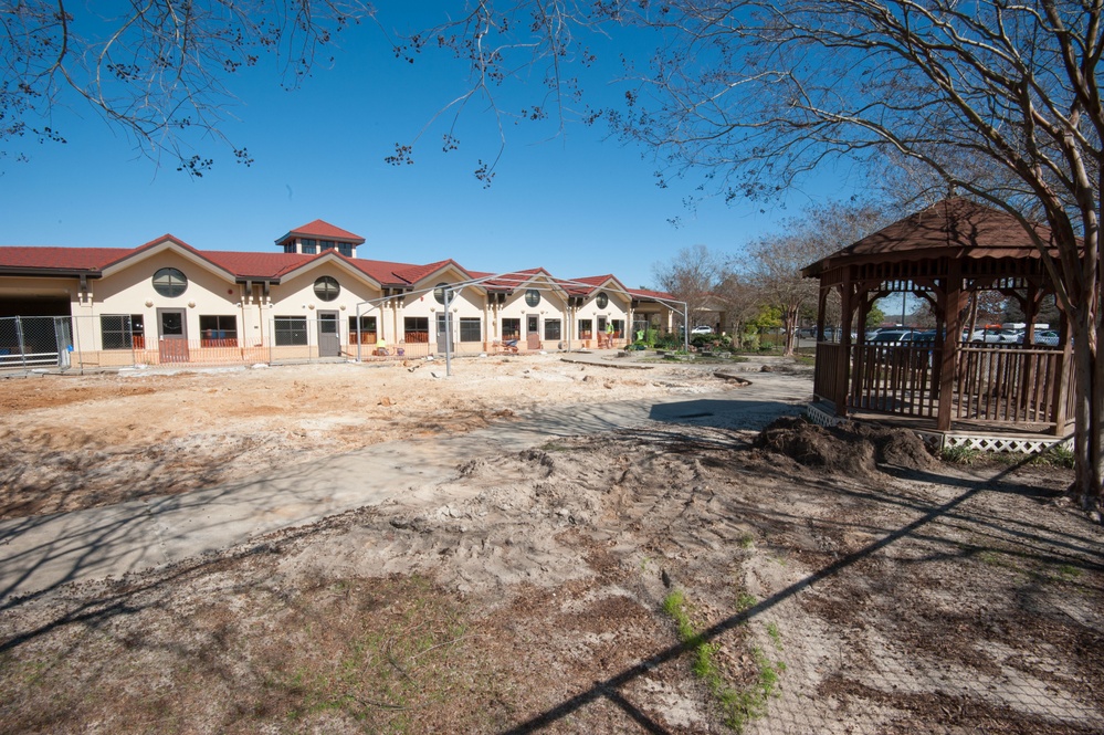 Ongoing construction Bldg 22, playgrounds for Child Development Center