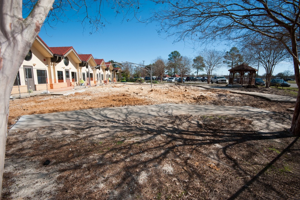 Ongoing construction Bldg 22, playgrounds for Child Development Center