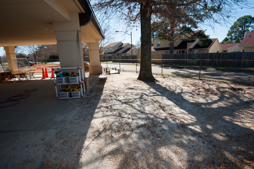 Ongoing construction Bldg 22, playgrounds for Child Development Center
