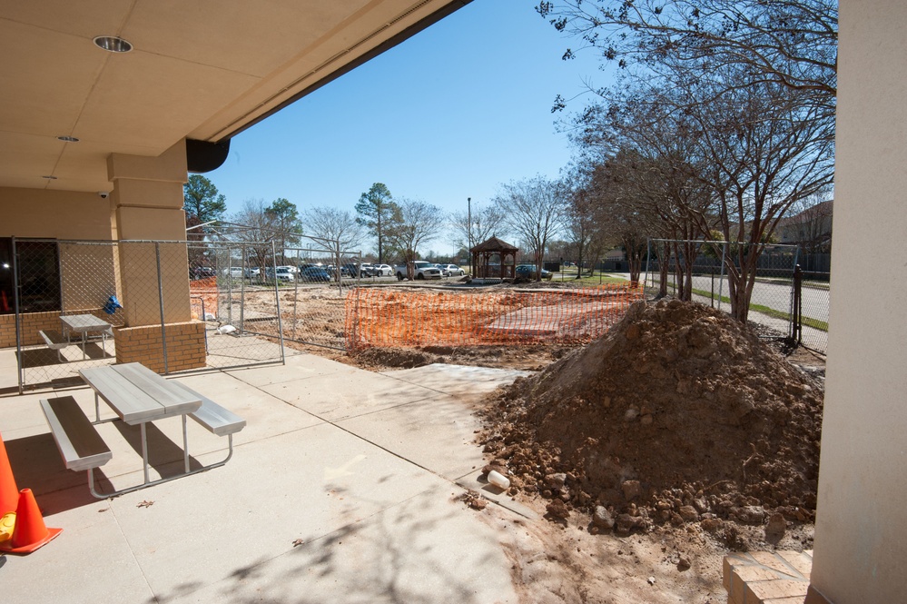 Ongoing construction Bldg 22, playgrounds for Child Development Center