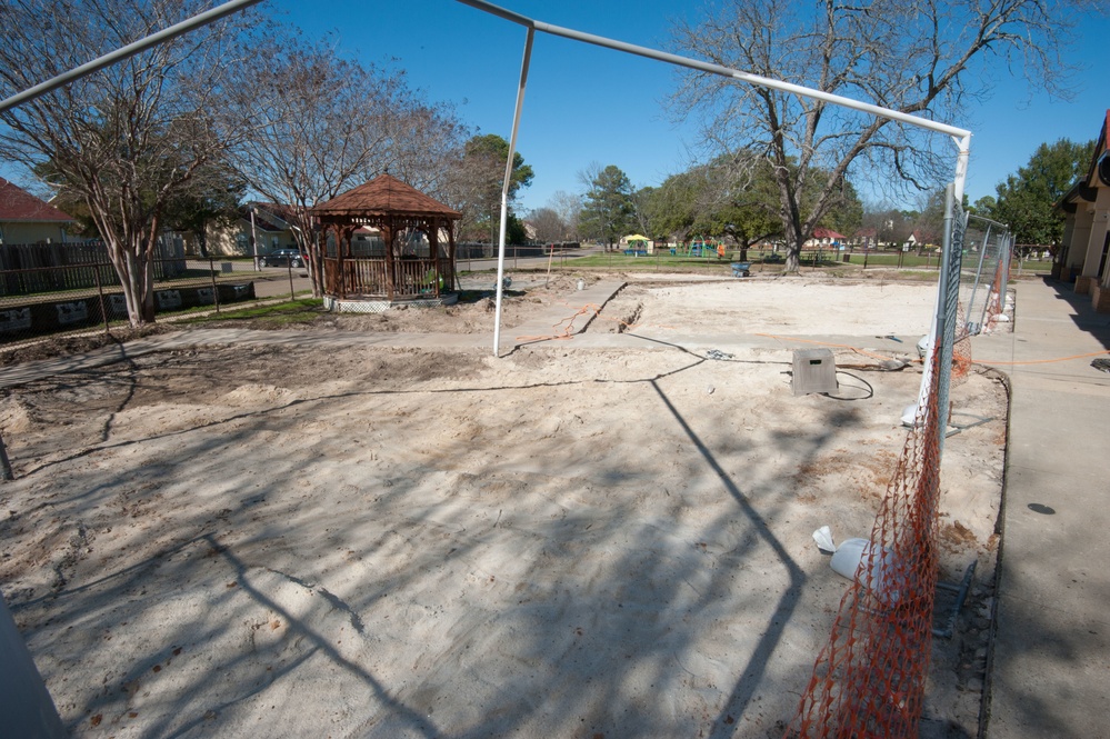 Ongoing construction Bldg 22, playgrounds for Child Development Center