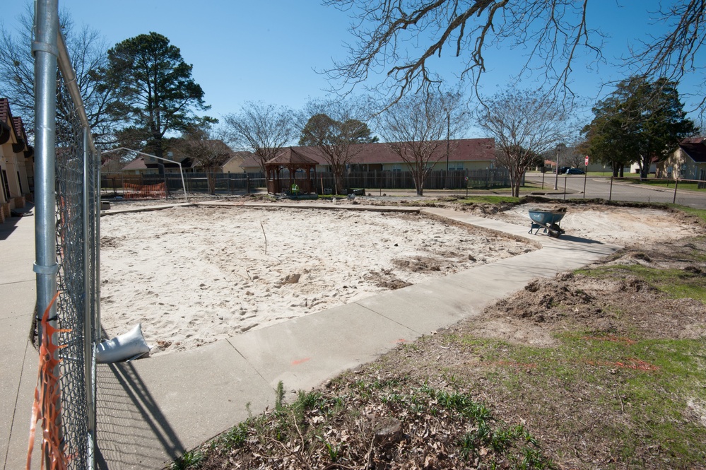 Ongoing construction Bldg 22, playgrounds for Child Development Center