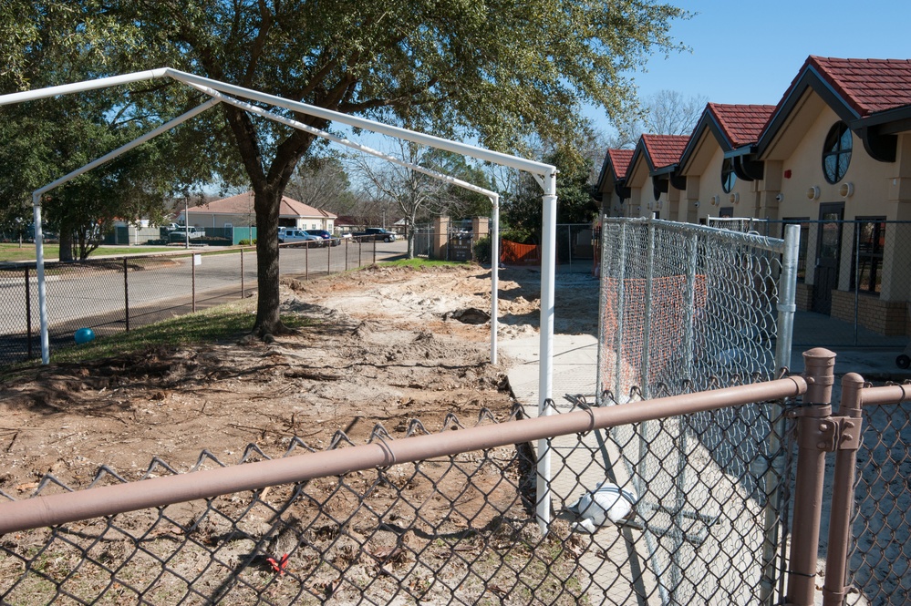 Ongoing construction Bldg 22, playgrounds for Child Development Center