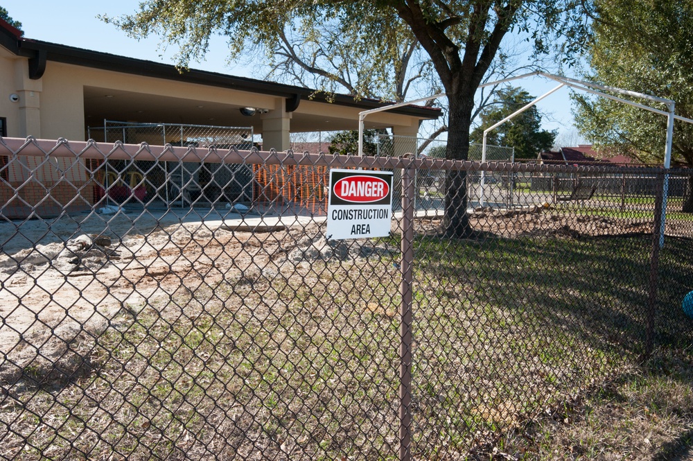 Ongoing construction Bldg 22, playgrounds for Child Development Center